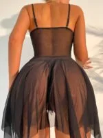 Black Floral Lace Bow See Through Chemise Black View Black Floral Lace Bow See Through Chemise Black View