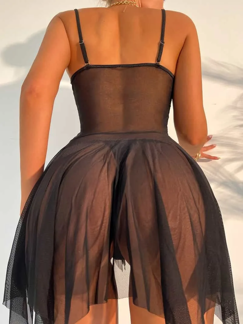 Black Floral Lace Bow See Through Chemise Black View Black Floral Lace Bow See Through Chemise Black View