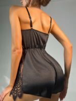 Svart spets sexig babydoll tillbaka Visa på modell