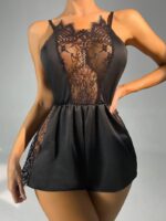 Svart spets sexig babydoll Front Show på modell