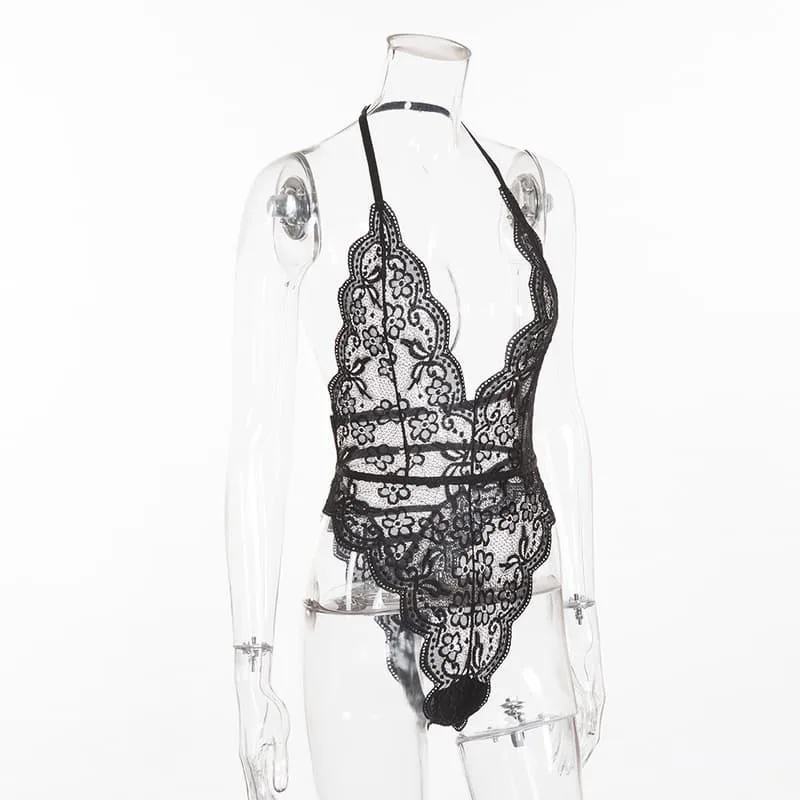 Black Multicolor Lace Floral Sheer Sexy Teddies Site View