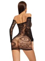 Sort Off Shoulder Langærmet Sort Kjole Med Fishne Ryg Show Sort Off Shoulder Langærmet Sort Kjole Med Fishne Ryg Show