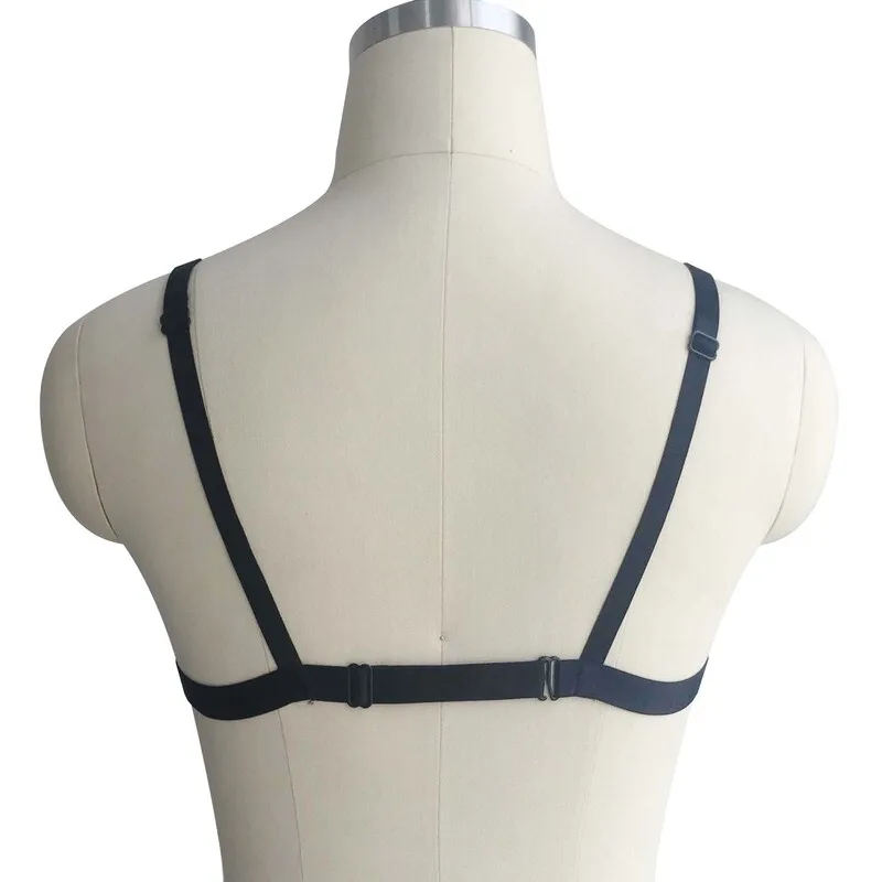 Black Sexy Breast Leaking Mesh Black Harness Bra Back View Sujetador de arnés negro de malla con fugas de senos sexy negro Vista posterior