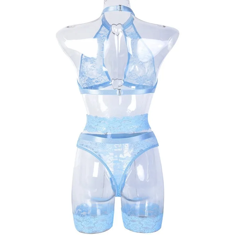 Chain Lace Fashion Girl Sexy Lingerie Set Back View