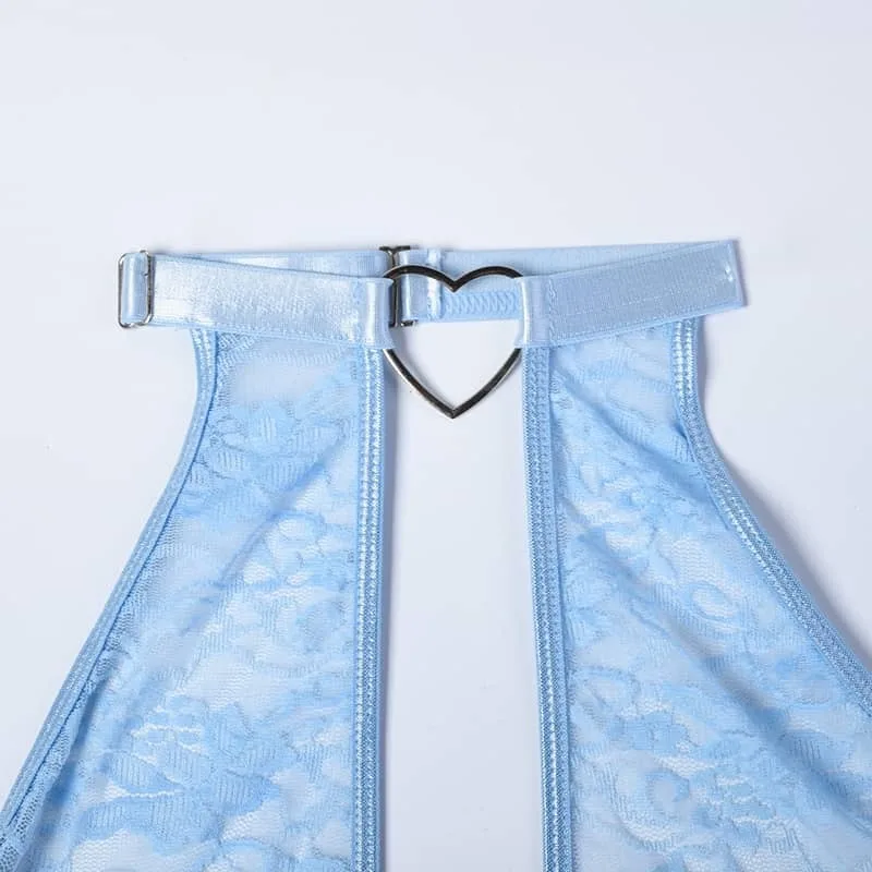 Chain Lace Fashion Girl Sexy Lingerie Set Neck Ring