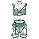 Conjunto de bragas y sujetador de 6 piezas con doble correa para el hombro verde esmeralda