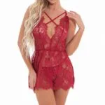 FireBrick Chest Cross Lace Babydoll Front Show