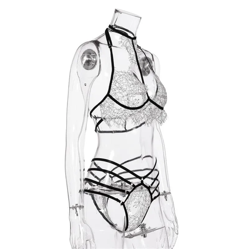 Halter Lace Bra Sexy Lingerie Set Site View