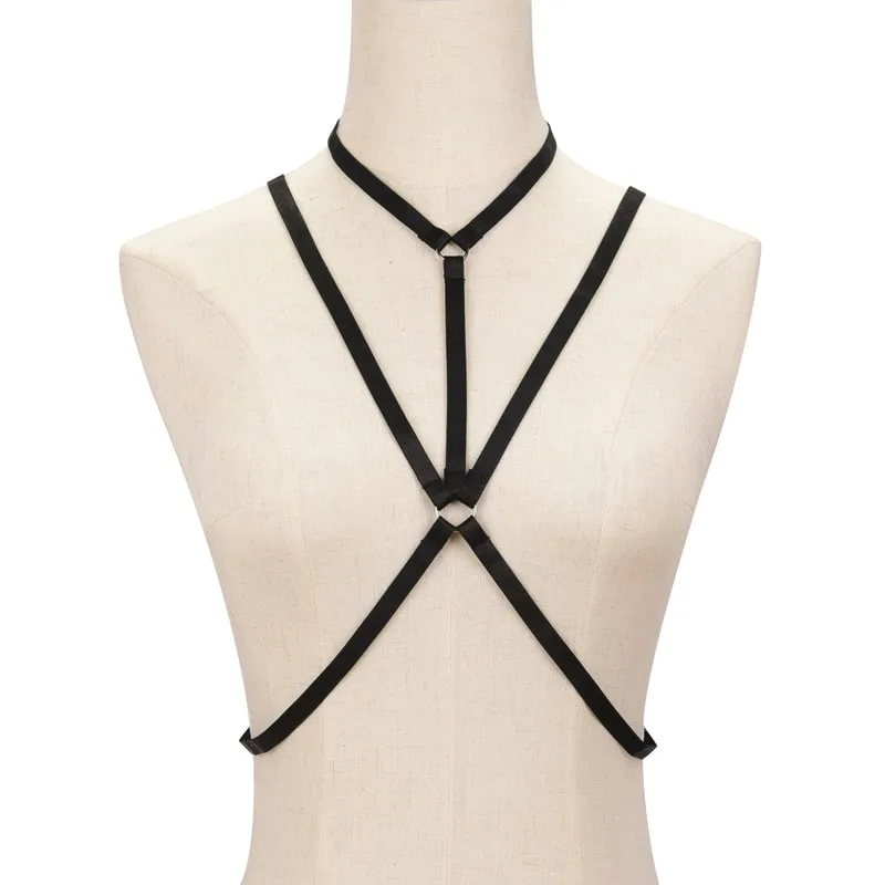 Hollow Strap Cupless Cage Bra Front View