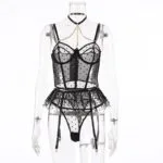 Spets Polka Dot volanger Bustier BH Set framifrån Spets Polka Dot volanger Bustier BH Set framifrån