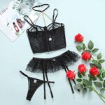 Lace Polka Dot Ruffle Bustier rintaliivit Set Over View