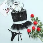 Spets Polka Dot volanger Bustier BH Set över utsikt Spets Polka Dot volanger Bustier BH Set över utsikt