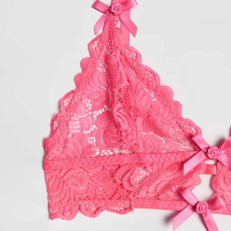 Lace Stitching Bow Girl Suit Bra Details