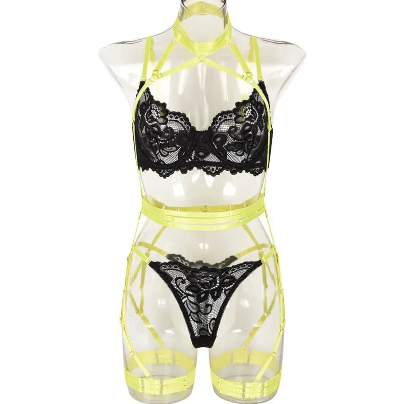 Conjunto de sutiã artesanal pesado com costura de renda e vista frontal