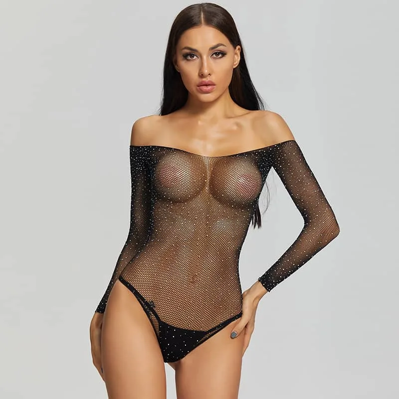 Long Sleeve Sparkle And Shine Rhinestone Bodystocking Front Show Long Sleeve Sparkle And Shine Rhinestone Bodystocking Front Show