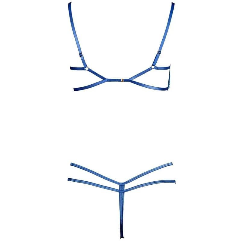 Mermaid Blue Breasts Open Crotch Bra Set02Mermaid Blue Breasts Open Crotch Bra Set Back View