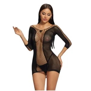 Mesh Perspective Fishnet Dress Langærmet Front Show