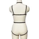 Miss Open Back Bare Breast Women Black Harness Bodysuit Back View