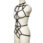 Miss Open Back Bare Breast Women Black Harness Bodysuit Left Show