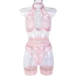 Pink Chain Lace Fashion Girl Sexy Lingerie Set