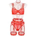 Conjunto de bragas y sujetador de 6 piezas con doble correa roja para el hombro