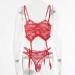 Red Floral Lace Bustier Bodysuit Back View Red Floral Lace Bustier Bodysuit Back View