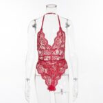 Rote mehrfarbige Spitze mit Blumenmuster, transparent, sexy Teddys