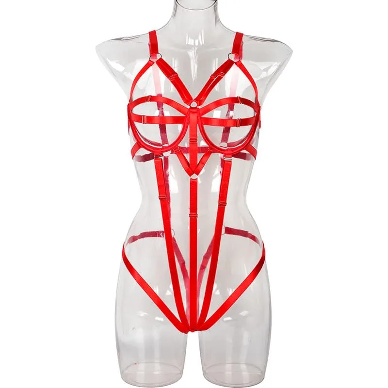 Red Sexy Cutout Body Sculpting Strapy Teddy Suit