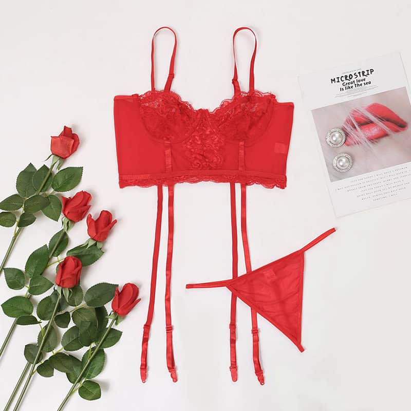 Red Simple Lace Hollow Out Sexy Lingerie Set Overview Red Simple Lace Hollow Out Sexy Lingerie Set Overview