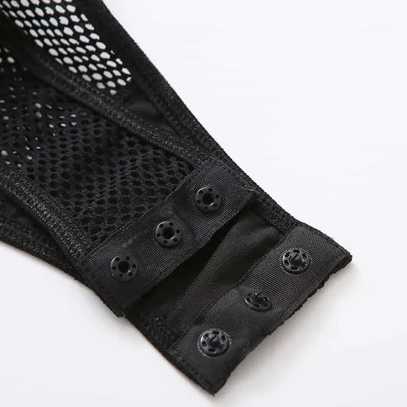 Durchsichtiger schwarzer Mesh-Bodysuit im Schritt