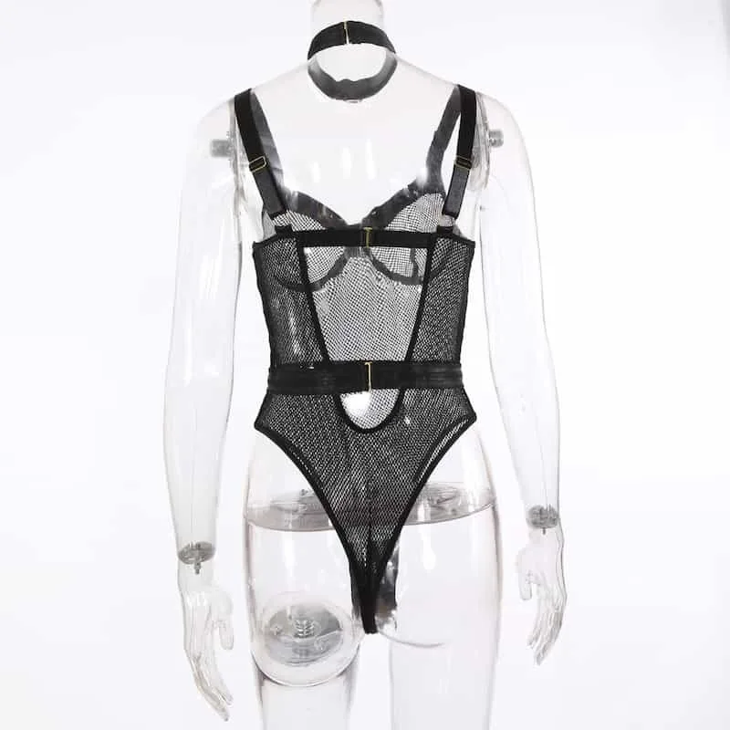 Durchsichtiger schwarzer Mesh-Bodysuit Zurück zeigen