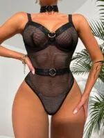 Durchsichtiges schwarzes Mesh-Bodysuit-Modell vorne