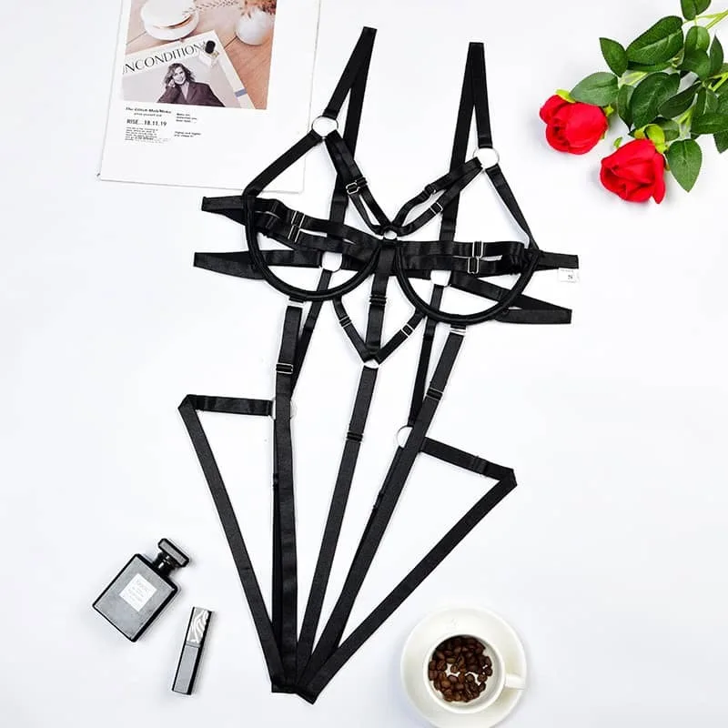 Sexy Cutout Body Sculpting Strapy Teddy Suit Over View