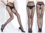 Meia-calça sexy arrastão jacquard transparente na cintura WK23