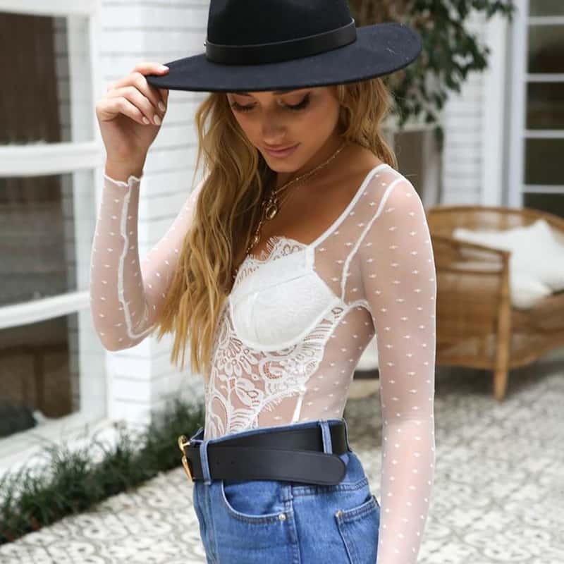 Sexy Mesh See-through Long-sleeved Badysuit Site Show On Model Сексуальный сетчатый прозрачный костюм с длинными рукавами Badysuit Site Show On Model