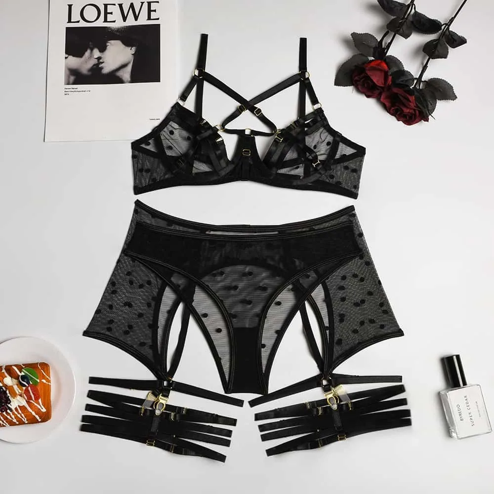 Sheer Mesh Polka Dot Bra Set Overview_8_11zon Conjunto de sujetador de malla transparente con lunares Overview_8_11zon