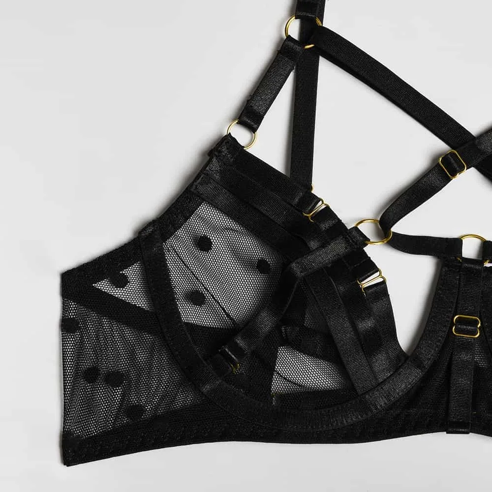 Sheer Mesh Polka Dot Bra Set View Bra Details_11_11zon Conjunto de sujetador de malla transparente con lunares Ver detalles del sujetador