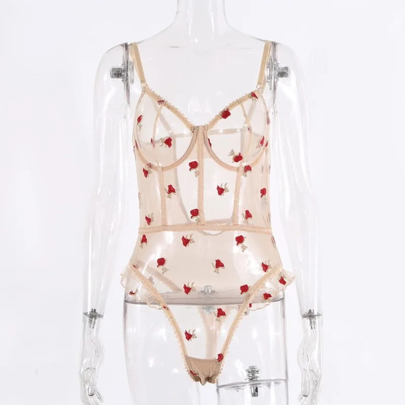 Transparent Embroidered Sexy Teddies For Women Front View