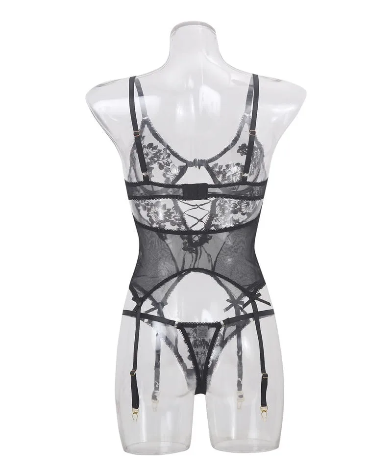Transparentes Mesh-Korsett mit Strumpfbändern, Rückansicht