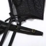 Details zum Korsettgürtel mit Strumpfbändern aus transparentem Mesh-Blumenmuster