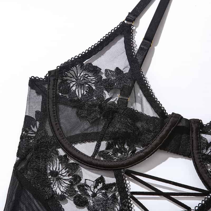 Transparent Mesh Floral Gartered Corset Bra Details Transparent Mesh Floral Gartered Corset Bra Details