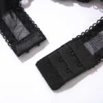 Korsett-Schrittknopf mit transparentem Mesh-Blumenmuster und Strumpfbändern