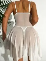 White Floral Lace Bow See Through Chemise Back Show On Model White Floral Lace Bow See Through Chemise Back Show On Model
