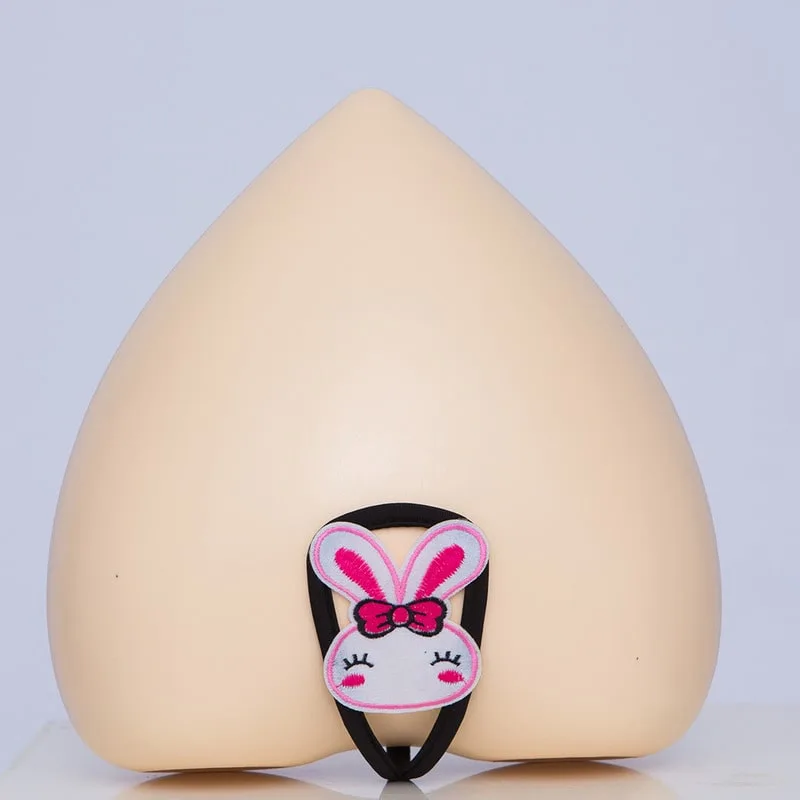 Schwarzer Häschenkopf, sexy und niedliche Cartoon-Stickerei, C-String-Höschen