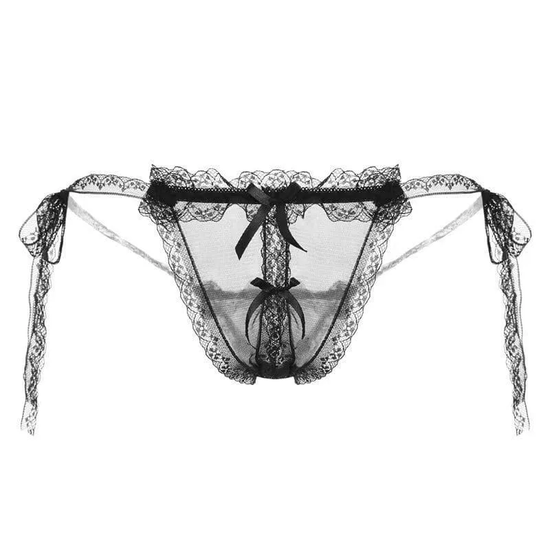 Svart Transparent Mesh Rosett Spets Trosa Show