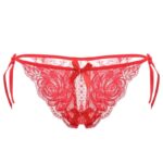 Красные кружевные трусики с двойным бантом спереди