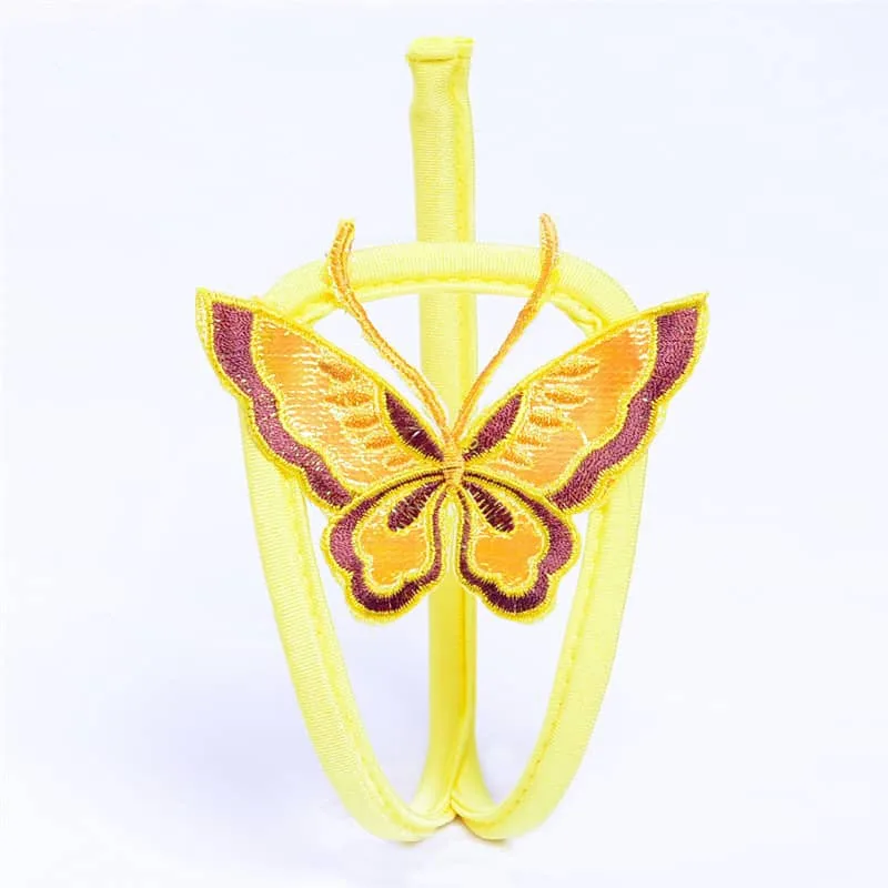 Yellow Hollow Embroidered Bow C String Panty