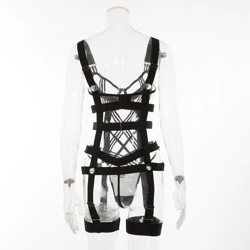 Schwarze gebündelte erotische Dessous-Set-Back-Ansicht