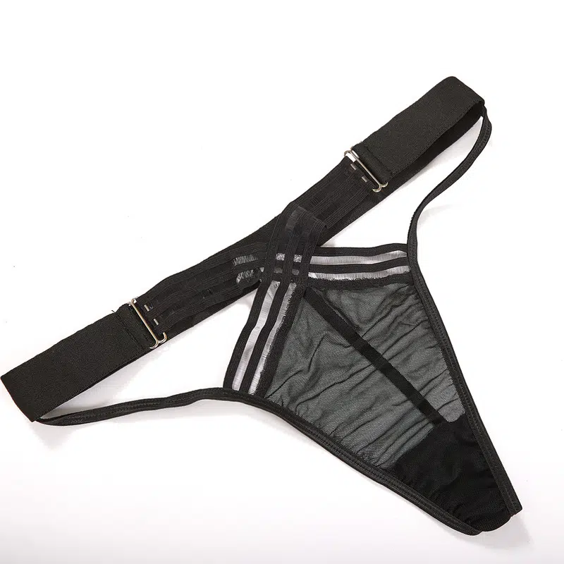 Schwarzes gebündeltes Erotik-Dessous-Set-Höschenansicht