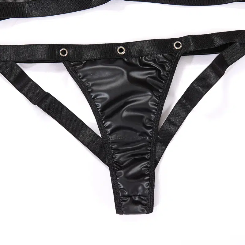 Schwarzes Leder-Motorrad-BH & Panty-Set Höschen anzeigen